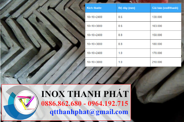 Bảng giá thanh v inox 10x10