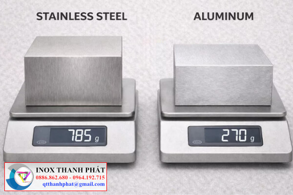 Inox nặng gấp 3 lần nhôm