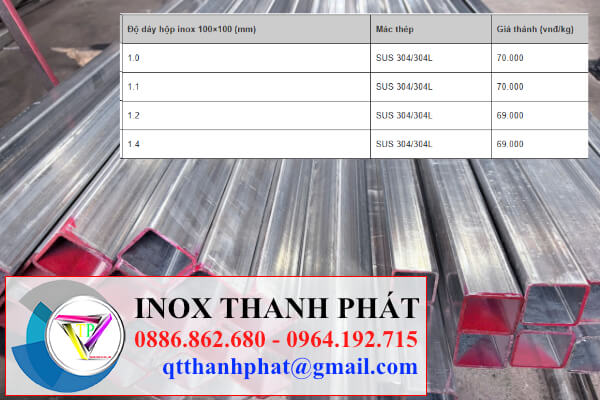Bảng giá hộp inox vuông 100x100