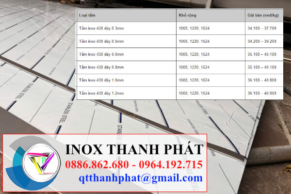 Bảng giá inox tấm 430