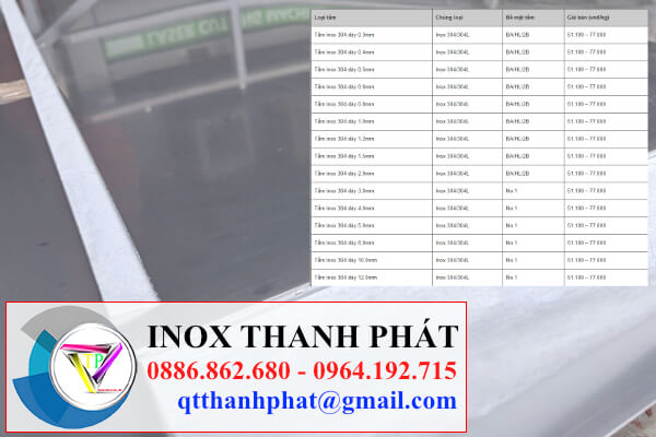 Bảng báo giá thép tấm inox 304